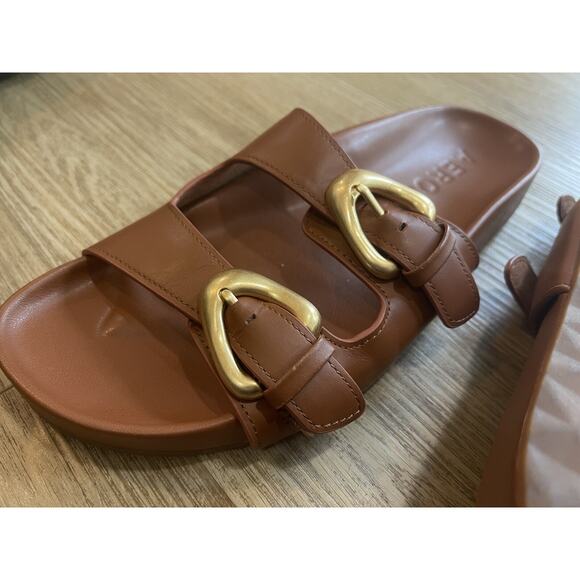 Aerosoles Size 7.5 Buckle Slide Sandals Brown Dual Band - Picture 5 of 5
